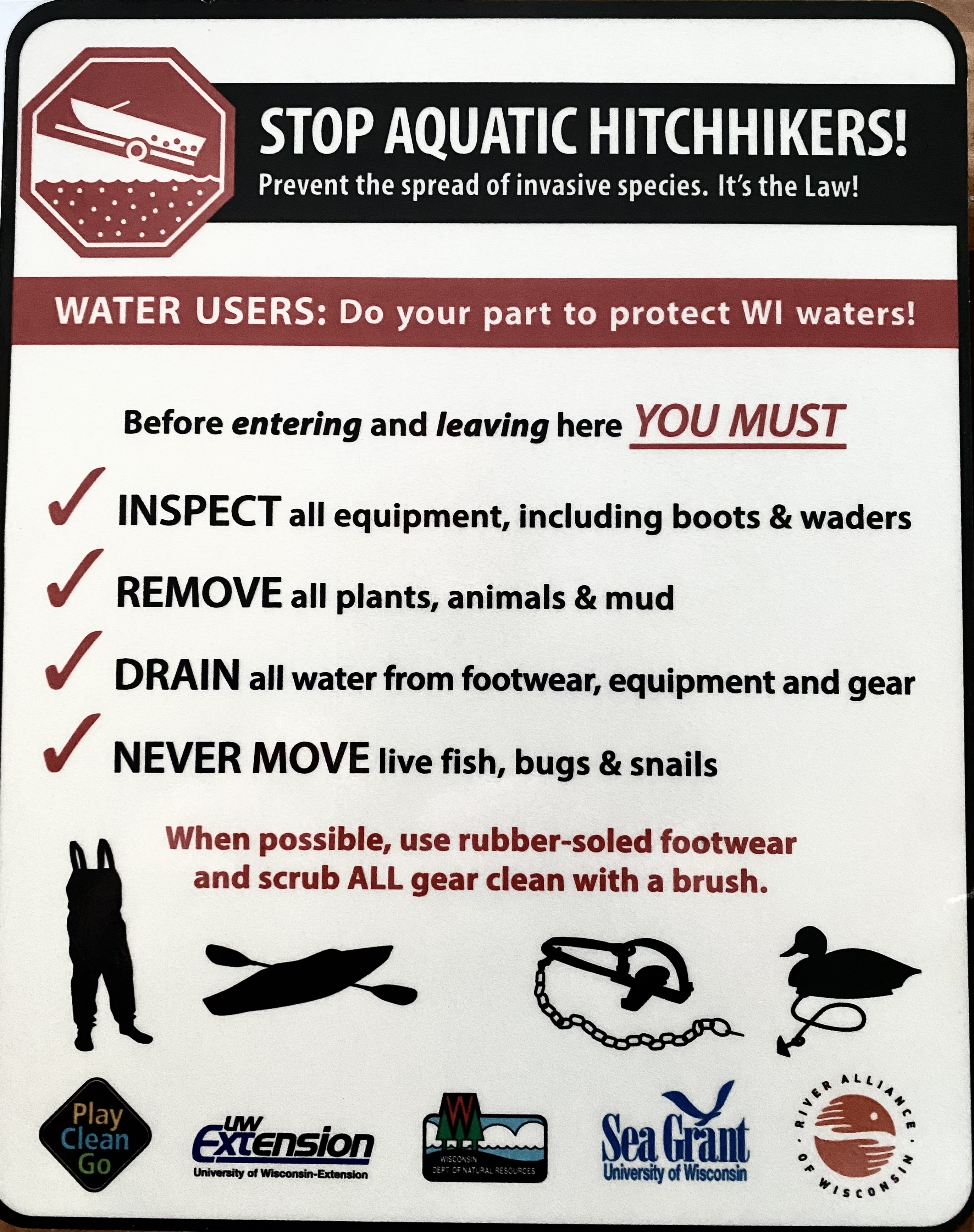 Stop Aquatic hitchhikers Sign